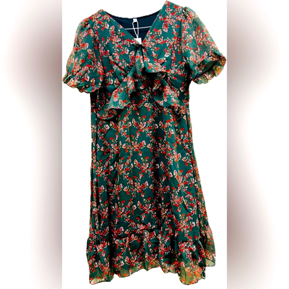 Floral fluffy Luxury designer dress. Custom tailored underlined layered garment